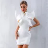 Mini Sexy Prom Dresses High Collar Frezowanie Syrenki Suknie Wieczorowe Krótkie Ruffles Sleeve Club Suknie Vestidos de Novia