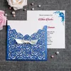 High Quality Laser Cut Hollow Flower Dark Blue Glitter Wedding Invitations Cards Personalized Bridal Shower Engagement Invitation Cheap