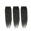 Cheveux humains brésiliens 3 paquets avec fermeture à dentelle 4X4 produits de cheveux raides crépus trames de cheveux 10-28 pouces avec fermeture couleur naturelle