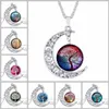 tree of life moon time gem pendant necklace plant Cabochon jewelry women necklaces drop ship