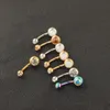 Kirurgisk stål Opal Rose Navel Belly Button Ring Barbell Crystal Piercing Sexiga Belly Bars Ringar Bell Body Pircing