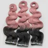 Ombre vierge Body Wave Hair Bande brésilienne vierge bicolore dans les extensions de cheveux humains 3Pack / Lot bande de vague de corps dans les extensions de cheveux PU trame de peau