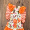 Newborn Baby Cartoon Romper Halloween Pumpkin Little Floral romper Infant Girls Designer Clothes Baby Girls Ruffle Backless Bodysuit M286