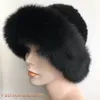 Kvinnor Elegant Real Äkta Mink Fur Hat Stickad Beanie Earmuffs W Real Fox Fur Brim Cap