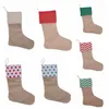 Canvas Christmas Socks Gift Bag Stripe Christmas Socks Long Tube Burlap Socks Candy Bag Christmas Decorations 7colors XD22349