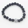 Bedelarmbanden Mooie antieke vergulde vergulde Boeddha Leo Lion Head Armband Black Lava Stone Beaded Armbanden voor Mannen Vrouwen Pulseras Hombre