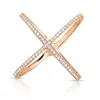 anello X a fascia larga in argento sterling 925 autentico rodiato di alta qualità in oro rosa con micro pavé di zirconi per le donne3828609