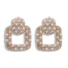 Al por mayor-moda diseñador de lujo exagerado brillo diamante diamantes de imitación lleno de perlas geométricas caja cuadrada aretes para mujeres