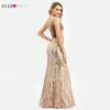 Ever Pretty Rose Gold Ballkleider Lang One Shoulder Pailletten Elegante formelle Partykleider Sexy Meerjungfrau Kleider Gala Jurken 2019