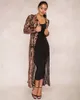 Baibazin Ny kappa av kappan Afrikansk Riche Bazin Klänning för Kvinnor Sexig Sequins Perspectective Cardigan Cloak of the One Coat