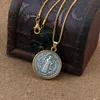 10pcs / lots Antique Gold St Benoît Médaille Colliers Pendant pour les accessoires de mode de bijoux masculins 23.6 pouces A-557D7292449
