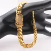 Gold Filled Men Women Hip Hop Miami Cuban Chain Bracelet Double Safety Clasps w/Micro Diamond 316L Stainless Steel Jewelry 10/12/14/16/18mm
