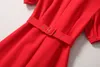 2020 New Elegant Mermaid Red Midi Dress Stand Collar Fashion Robe Gown Dresses