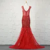 New Long Evening Dresses Short Sleeves With Beaded Feather Floor Length Mermaid Party Dress Gowns For Woman