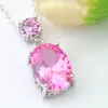 Luckyshien 10 Pcs Mix Color Brand New For Women Oval Peridot Morganite Garnet obsidian Gems Silver Necklaces Jewelry CZ Pendants
