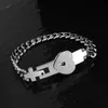 2pcs tom de prata inoxidável amante Aço Coração Love Lock Pulseira com chave Bangles Kit casal jóias presente