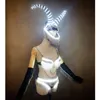 Stage Wear LED Rhinestones Bikini DJ Jazz Dance Costume Luminous Crystals Bra Shorts Tassels Gloves Set Outfit Nightclub Clothes1