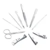 10st Nail Manicure Set Pedicure Scissor Tweezer Knife Ear Pick Utility Nail Clipper Kit Rostfritt stål Nail Care Tool Set