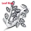 Nieuwe luxe mode CZ Diamond Leaf Ring met originele doos voor 925 Sterling Silver Wedding Gift Rings Set6056031