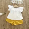 Ropa de los niños Elegantes Ruffles Piña Bordado Camisa Blanca Con Baby Girls Short Ropa Fresca de Verano envío gratis