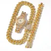 3pcs ensemble hommes hip hop glacé bling chaîne collier bracelets montre 20mm largeur chaînes cubaines colliers hiphop charme bijoux cadeaux1662053
