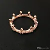 Fashion 18k Rose Gold Crown Ring Set Originalbox för Pandora 925 Silver CZ Diamond Kvinnor Bröllopsringar