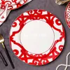 Clássico Chinês Vermelho Bone China Conjunto De Grupo De Porcelana Conjunto De Café De Café De Café Cerâmica Tigelas Placas Copas e Disco Housewarming Presente