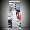 Hurtownia Design Design Jeans Men American Flag Gwiazdy Proste Spodnie Slim Fit Stretch Spodnie