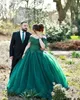 Eleganza pizzo verde scuro Sweet 16 Abiti Quinceanera Ball Tulle A-Line Plus Size Ragazza lunga Prom Party Dress Abiti formali Lunghezza del pavimento