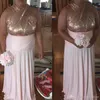 스팽글 쉬폰 간단한 신부 들러리 드레스 2020 라인 끈으로 묶인 목 주천 바닥 길이 긴 결혼식 게스트 저녁 무도회 가운 맞춤형 만들기