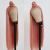 Natural Linha fina Rosa Peruca Sem Cola Longa Em Linha Reta Perucas Dianteiras Do Laço Sintético com o Cabelo Do Bebê 150% Densidade Partido Cosplay Perucas Macias para As Mulheres