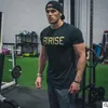 Ny Designer Mens Workout Kläder Rise Printed Gym T-shirts Mens Kortärmad T-shirt Muskel Gym Fitness Kläder Bodybuilding Tops