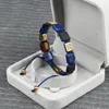 Nowy Mężczyźni Bransoletka 10x10mm Naturalne Lapis Lazuli Kwadratowe Kamienne Koraliki Czarny CZ Bransoletki Macrame Hurtownie 10 sztuk / partia Najwyższej jakości