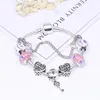 Wholesale- Charm Pink/blue Bead Pandora Bracelet for Women's Heart Key Pendant Snake Bone Bracelet Jewelry