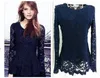 Fashion-ElegantSexy Mulheres Manga Longa Lace PePlum Jumper Top Blusa Hot Roupas Pretas Marinho Bege 3 Cores