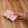 Designer Women Wristlet Wallet With Strap Coin Pocket Vintage Soft Pink Suede Purse Ladies Folder Money Clips 6colors Billetera Y1241v