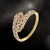 Luxury Fashion Brand Jewelry Lady Brass Full Diamond Green Eyes Double Leopard Heads 18K Gold Engagement Open Panther Bracelets Ring 3 Color