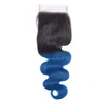 Cabello humano peruano 1B Blue Body Wave 3 paquetes con cierre de encaje 4X4 Medio tres partes 1b azul 1028 pulgadas2524764