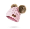 Casquettes Chapeaux Bonnet/Crâne Casquettes Enfants Bonnet Tricoté Crochet Hiver Chaud Bonnet Double Grosse Boule De Laine Crâne Mignon Bébé Imitation Raton Laveur Chapeau En Gros