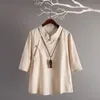 Vêtements ethniques Style chinois Lin Top Retro Art Coton Boutons obliques Sept manches Tops amples Femmes Traditionnelles