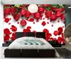 Custom Po Wallpaper 3D Stereo Beautiful romantic love red rose flower petals TV background wall7795775