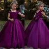 Applique Jewel Little Girls Princess Dress Bow Back Sweep Train Flower's Dresses Kids Birthday Party Dress New Arrival