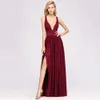 Diepe V-hals Bordeaux Bruidsmeisjes Jurken 2019 A Line Backless Sexy Split Prom Avondjurken Formele Partijjurk Robe de soiree BM01299c