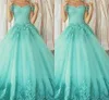 Aqua синий с плеча сладкий 16 платья кружева аппликация Ruched Prom Quinceanera Dress Party выпускные платья для 8-го класса