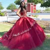 Пухлая вышивка красный тюль атласная Quinceanera платья бальное платье сладкое 16 девочек без бретелек на шнуровке на шнуровке слои многоуровневое выпускное платье плюс размер на заказ