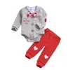 발렌타인 데이 남자 아기 의류 장난 꾸러기 + 겉옷 + 바지 3 종 세트 나비 넥타이 붉은 심장 soild 코튼 아기 의상 옷 0-24M