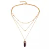 Multilayer Hexagonal Column Quartz Halsband Prism Högen hängen Vintage Natural Stone Bullet Crystal Halsband för kvinnors smycken