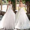 مثير البهية ألف خط فساتين زفاف سكوب كاب الأكمام لينة تول مطرز كريستال Vestidos دي نوفيا الأميرة الاجتياح فساتين الزفاف قطار