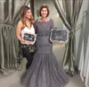 2020 sirena gris vestidos para madre de la novia Bateau manga larga barrido tren encaje tallas grandes mujeres boda vestidos de invitados vestido de fiesta de noche