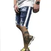 Men Moda Azul Denim rasgado Shorts Jeans para Street Outdoor Wear